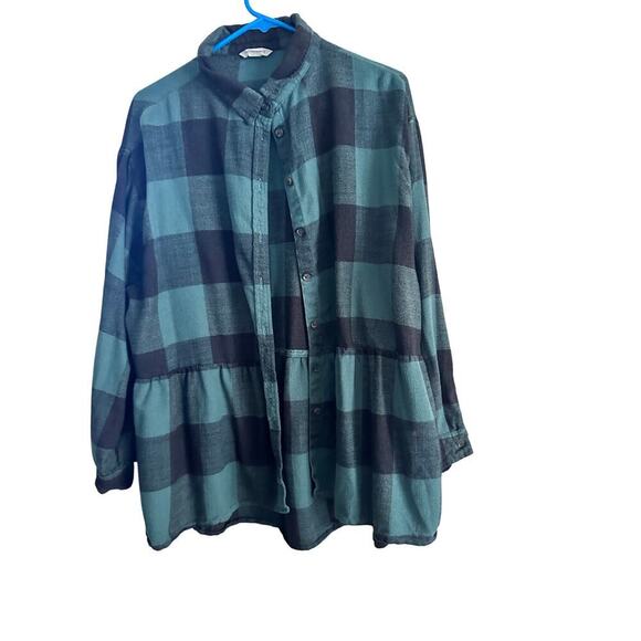 American Eagle Green Black Plaid Amazingly Soft Peplum Flannel Shirt Size XL - Picture 1 of 4